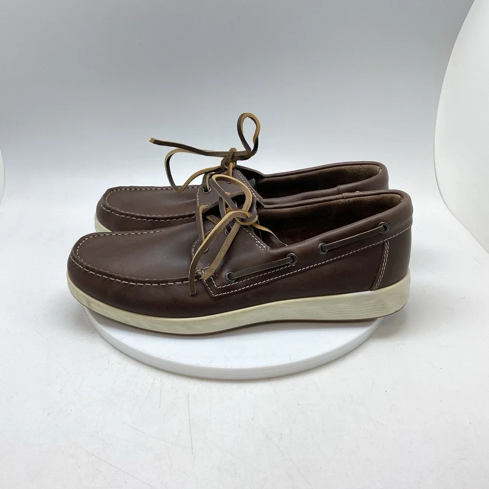ECCO S-Lite Moc Boat Shoes Mens US 9.5 EU 43 Brown Leather Deck Loafers Lace Up